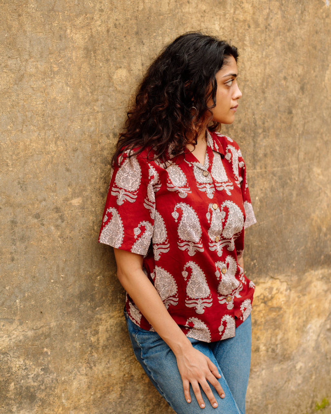 MAROON MUGHAL BAGH SHIRT
