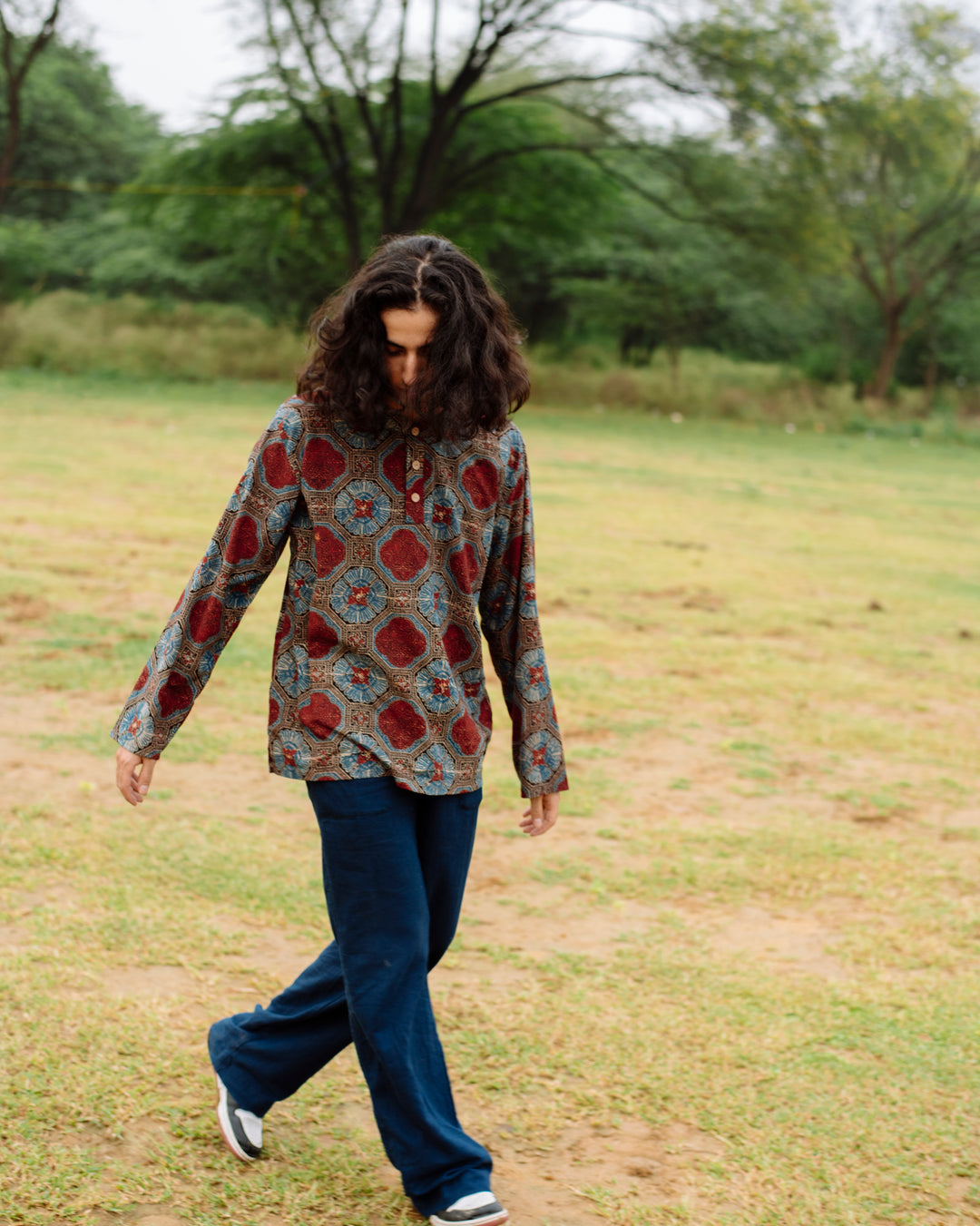 BLUE GEOMETRICAL AJRAKH SHORT KURTA