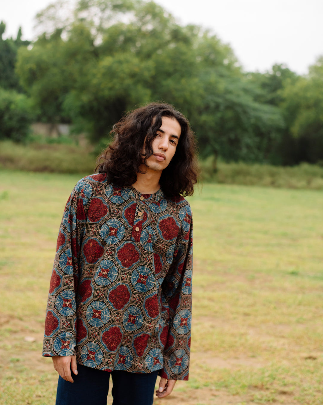 BLUE GEOMETRICAL AJRAKH SHORT KURTA