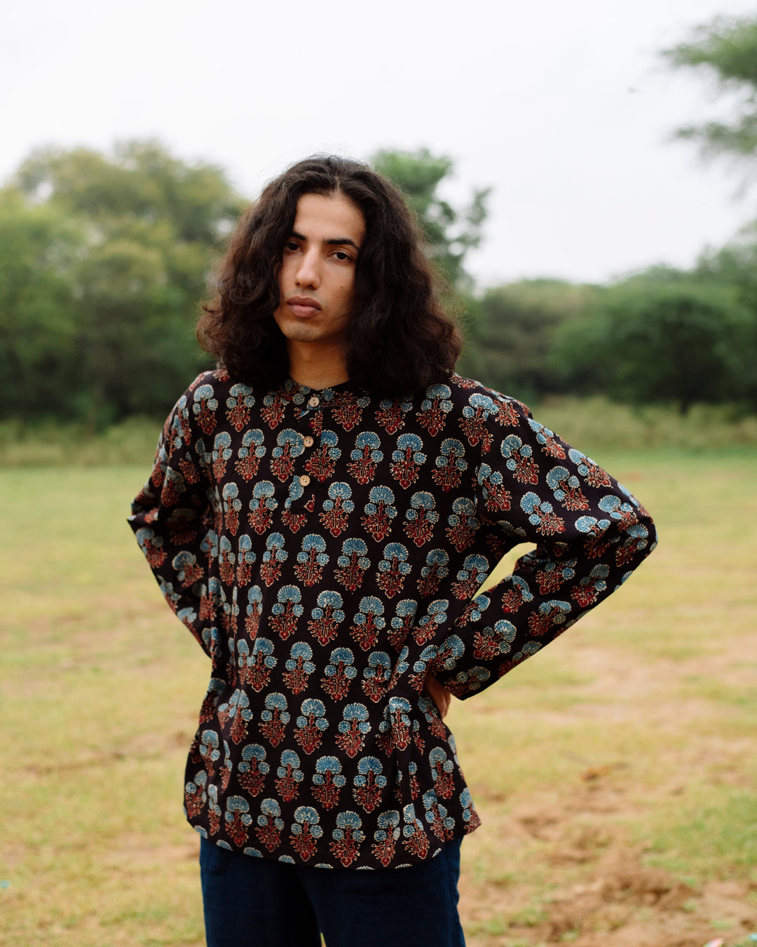 BLUE FLOWER AJRAKH SHORT KURTA