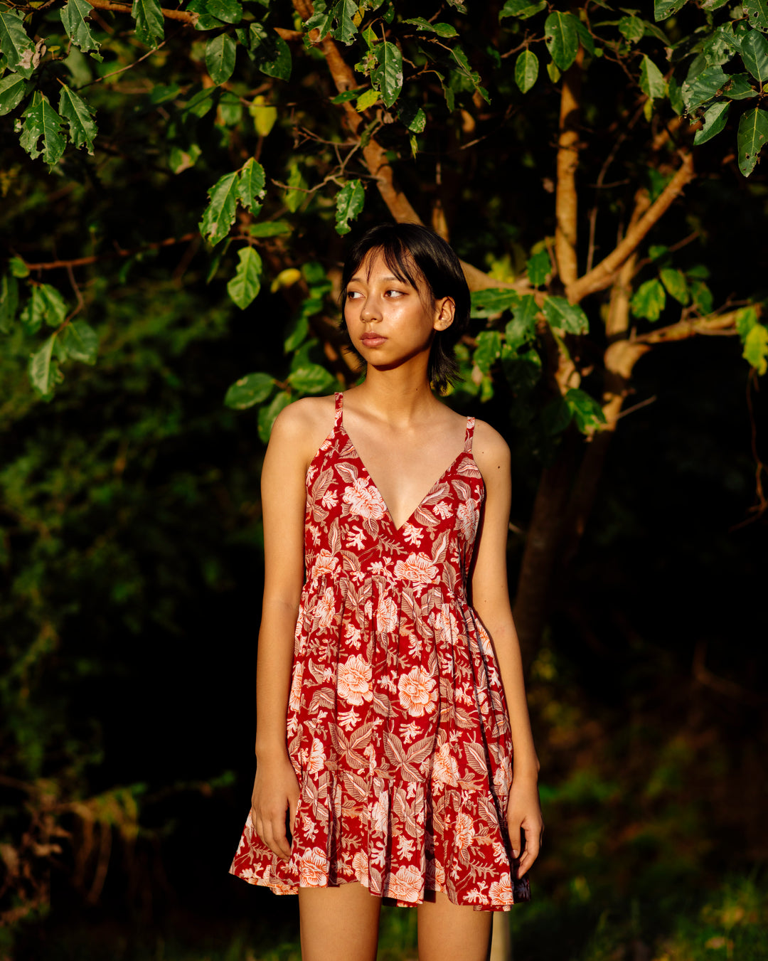 RED TROPICAL RAPID SHORT DRESS