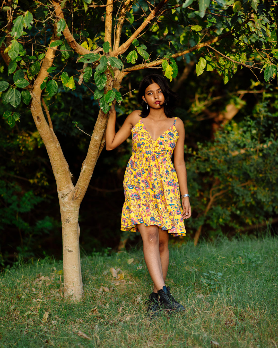 YELLOW FLORAL RAPID SHORT DRESS