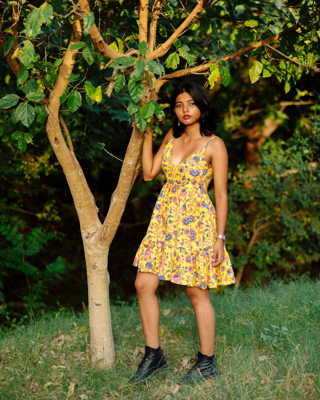 YELLOW FLORAL RAPID SHORT DRESS