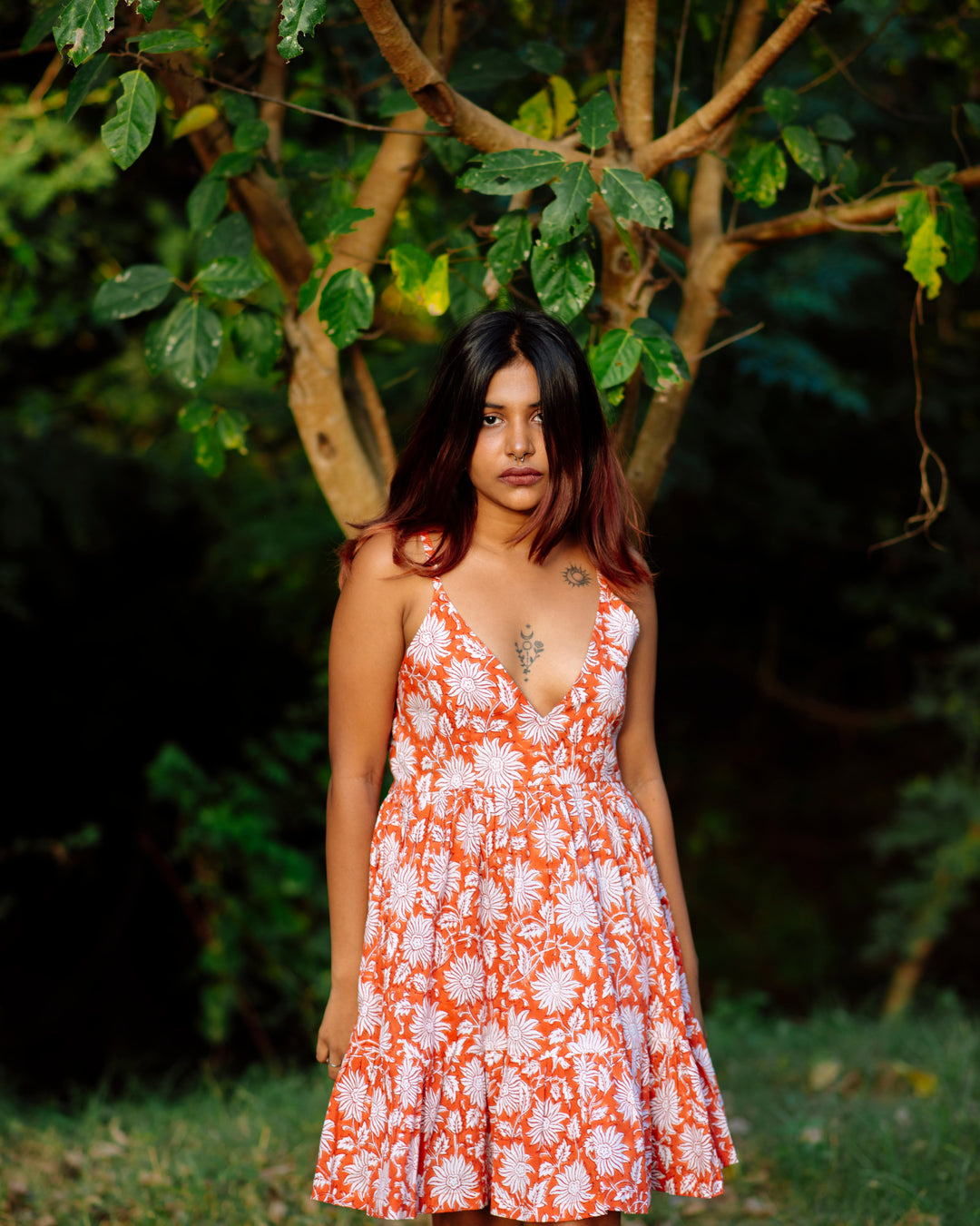 TANGERINE FLORAL RAPID SHORT DRESS