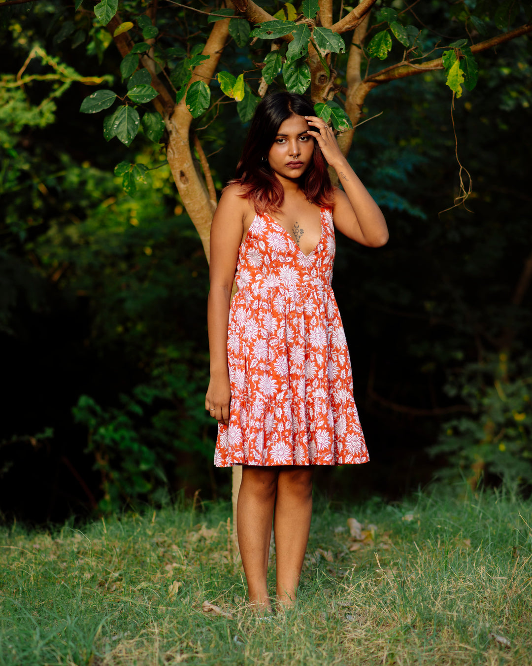 TANGERINE FLORAL RAPID SHORT DRESS