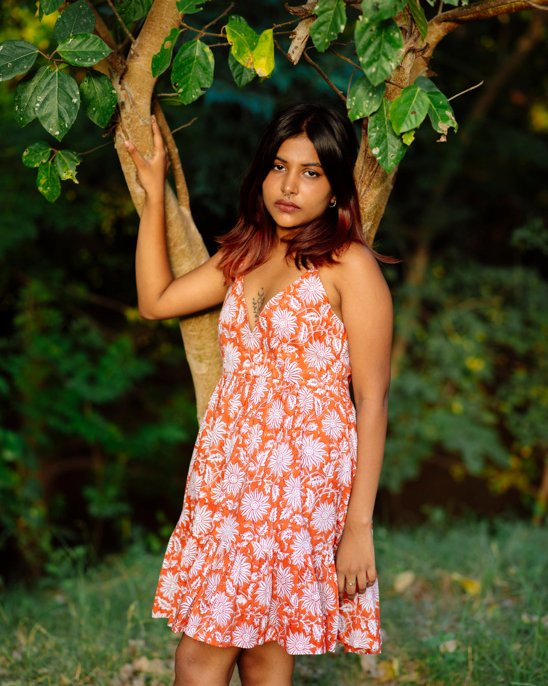 TANGERINE FLORAL RAPID SHORT DRESS