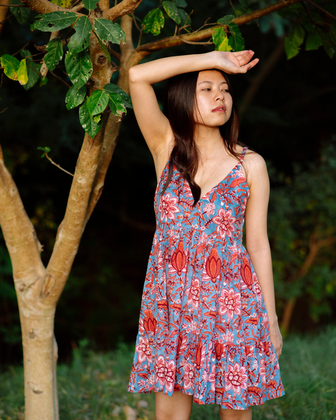 BLUE TROPICAL RAPID SHORT DRESS