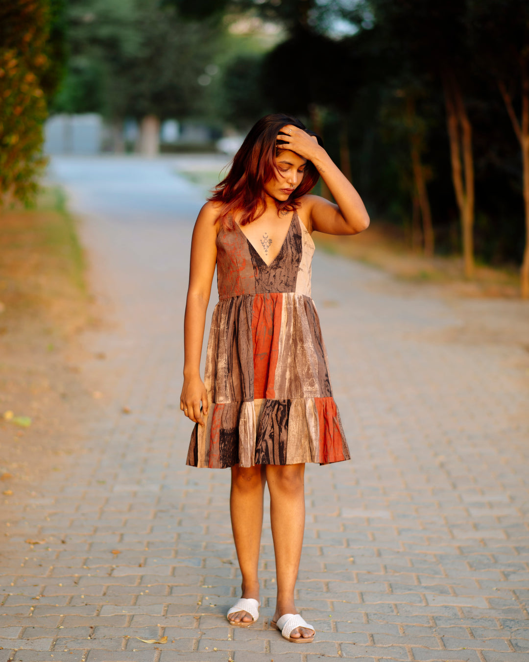 BEIGE HANDPAINTED AJRAKH SHORT DRESS
