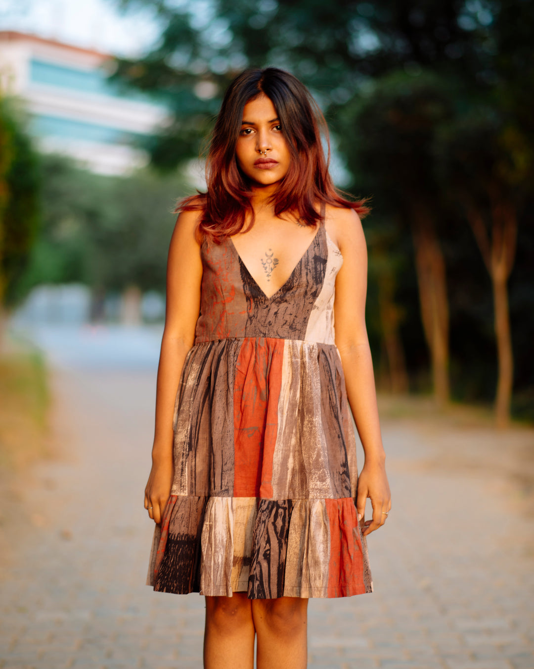 BEIGE HANDPAINTED AJRAKH SHORT DRESS