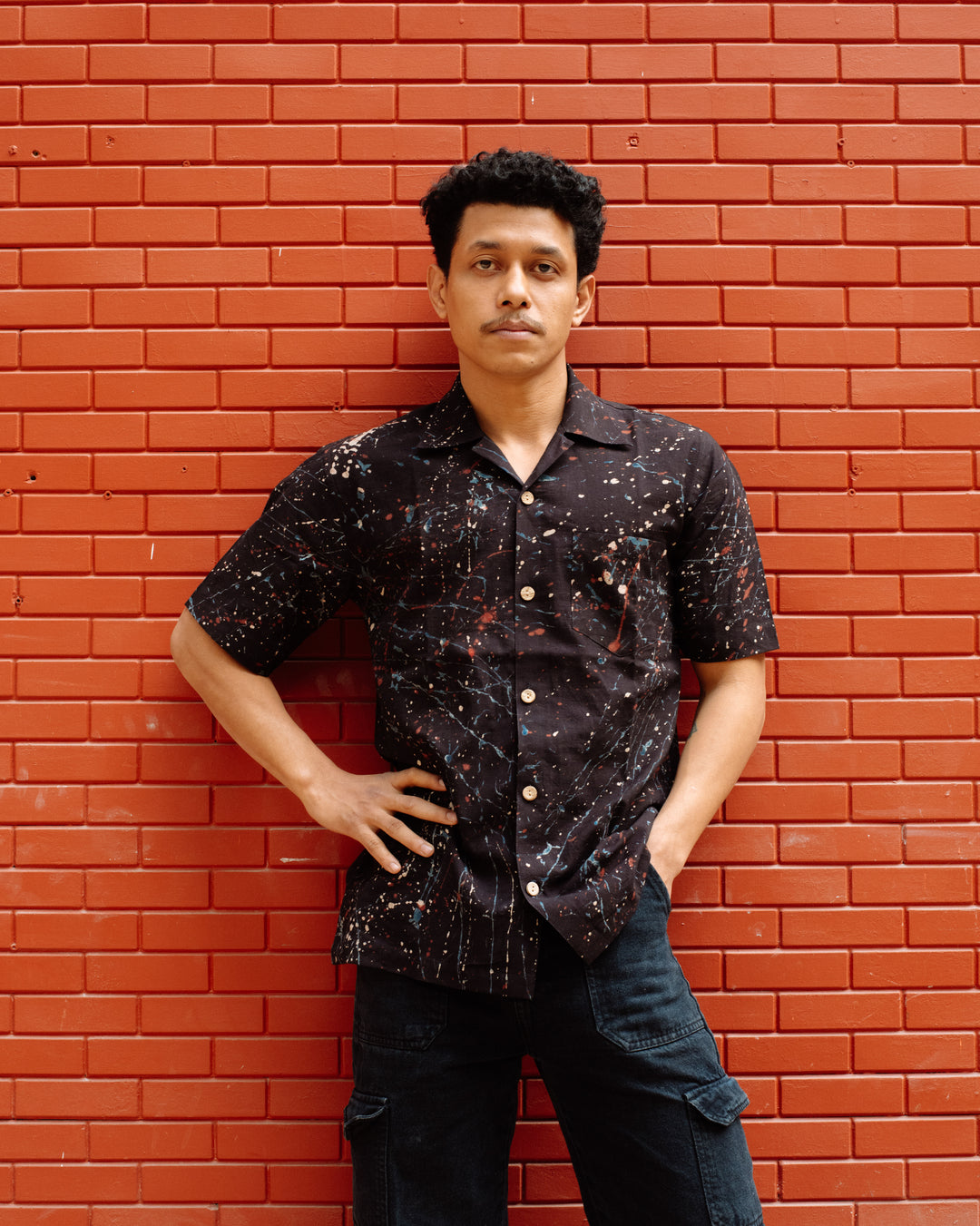 BLACK PAINT SPLATTER AJRAKH SHIRT