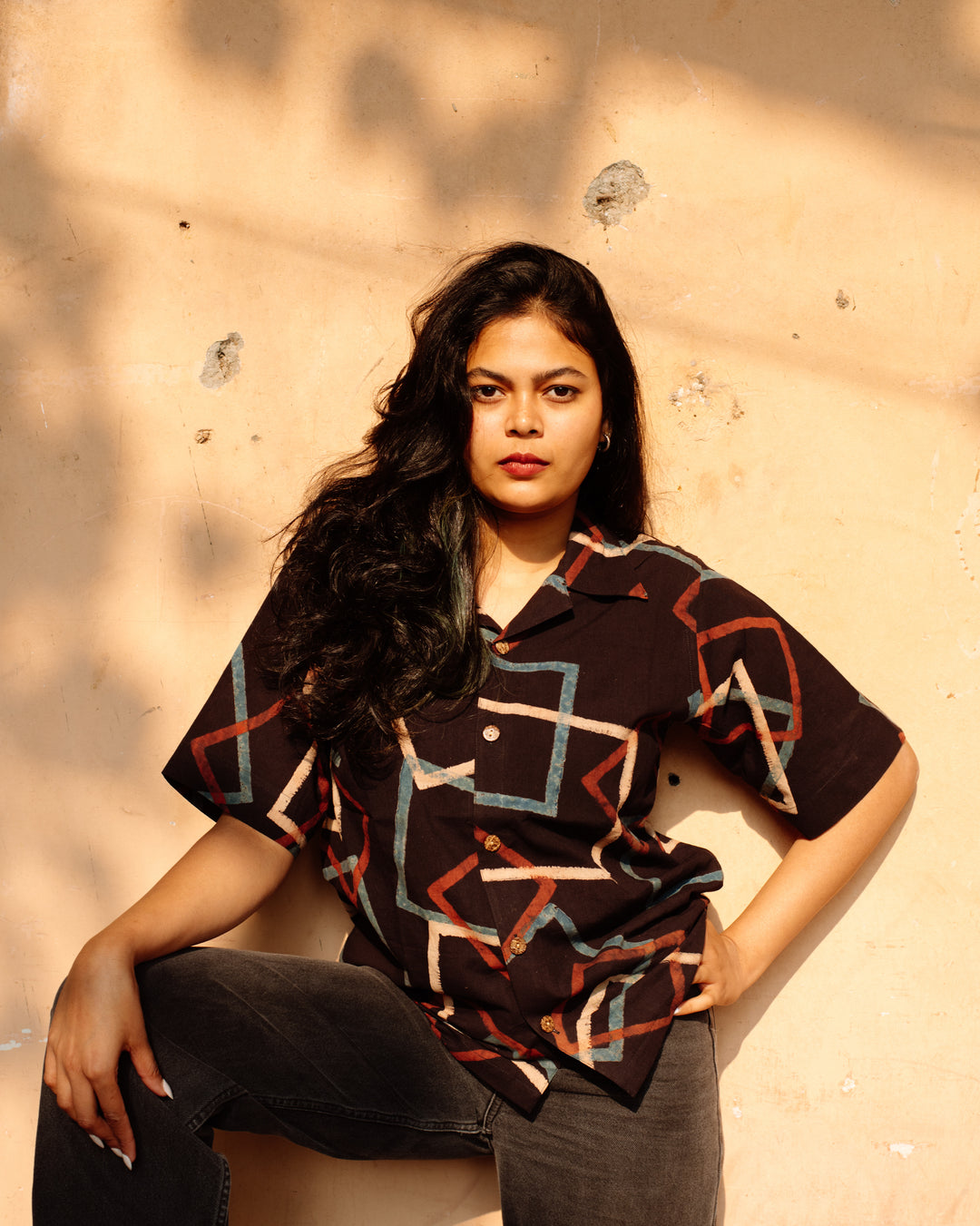 BLACK SQUARE AJRAKH SHIRT