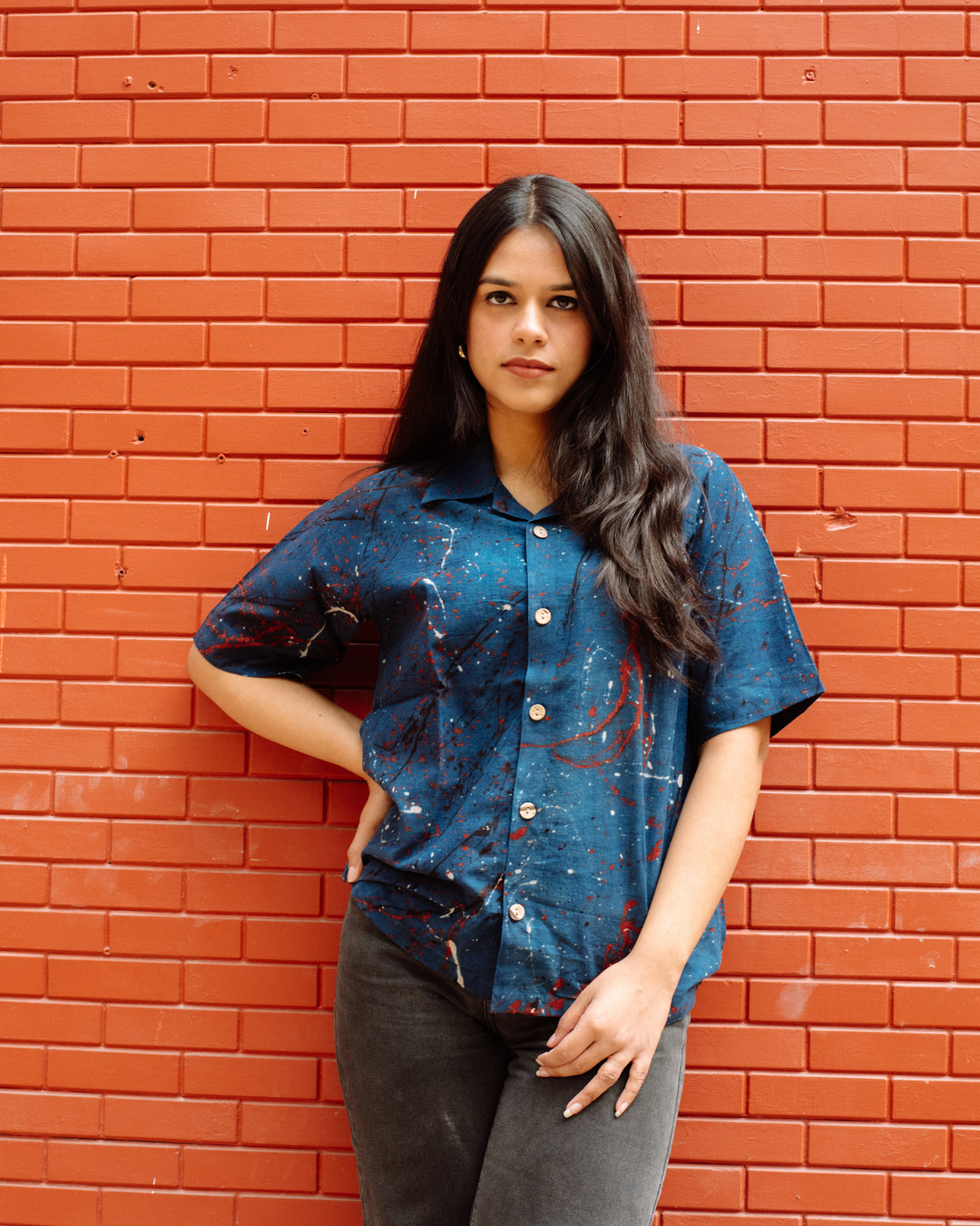INDIGO PAINT SPLATTER AJRAKH SHIRT