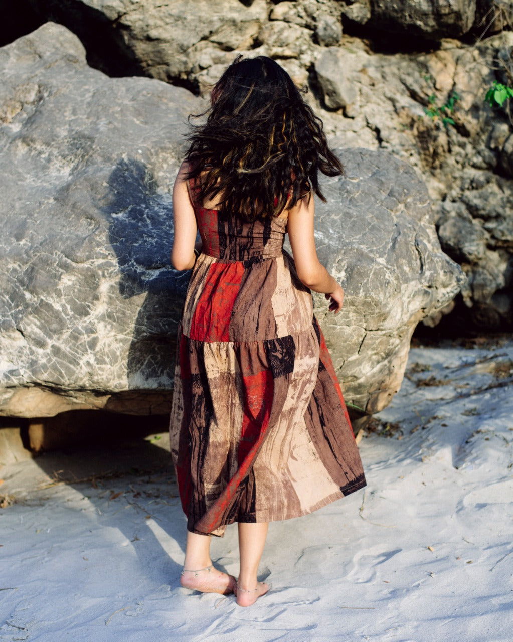 BEIGE HANDPAINTED AJRAKH MAXI DRESS