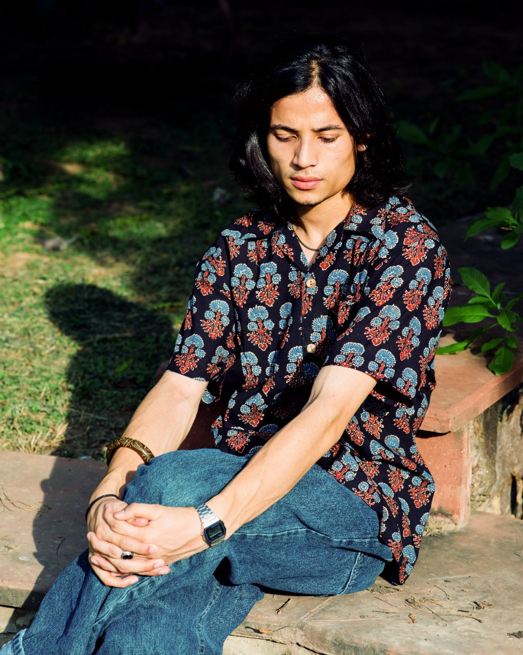 BLUE FLOWER AJRAKH SHIRT