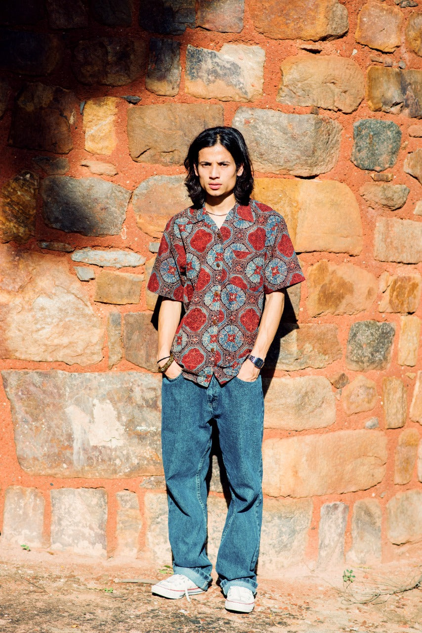BLUE GEOMETRICAL AJRAKH SHIRT