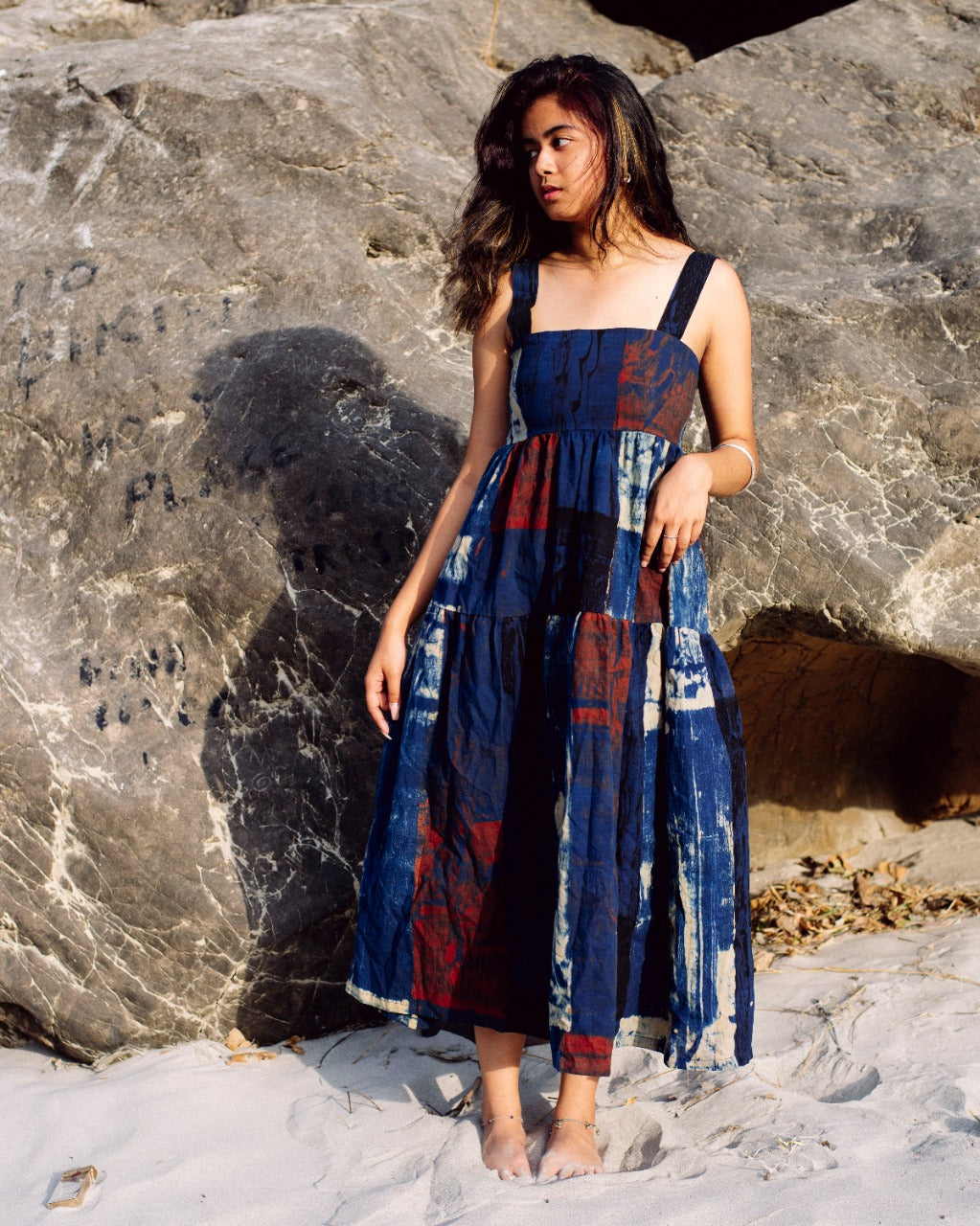 BLUE HANDPAINTED AJRAKH MAXI DRESS