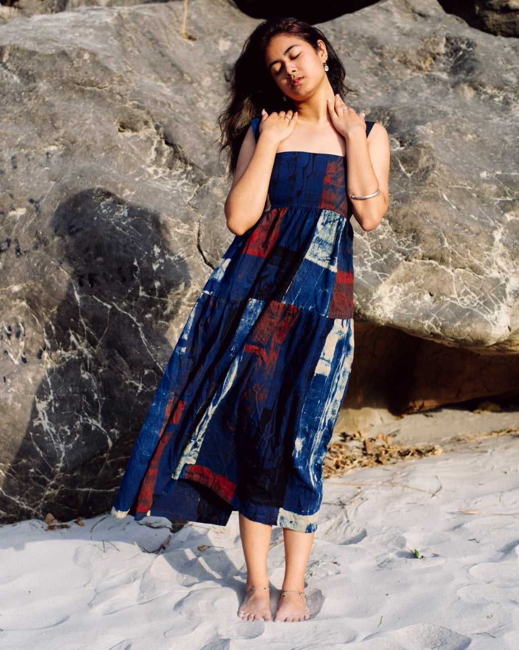 BLUE HANDPAINTED AJRAKH MAXI DRESS