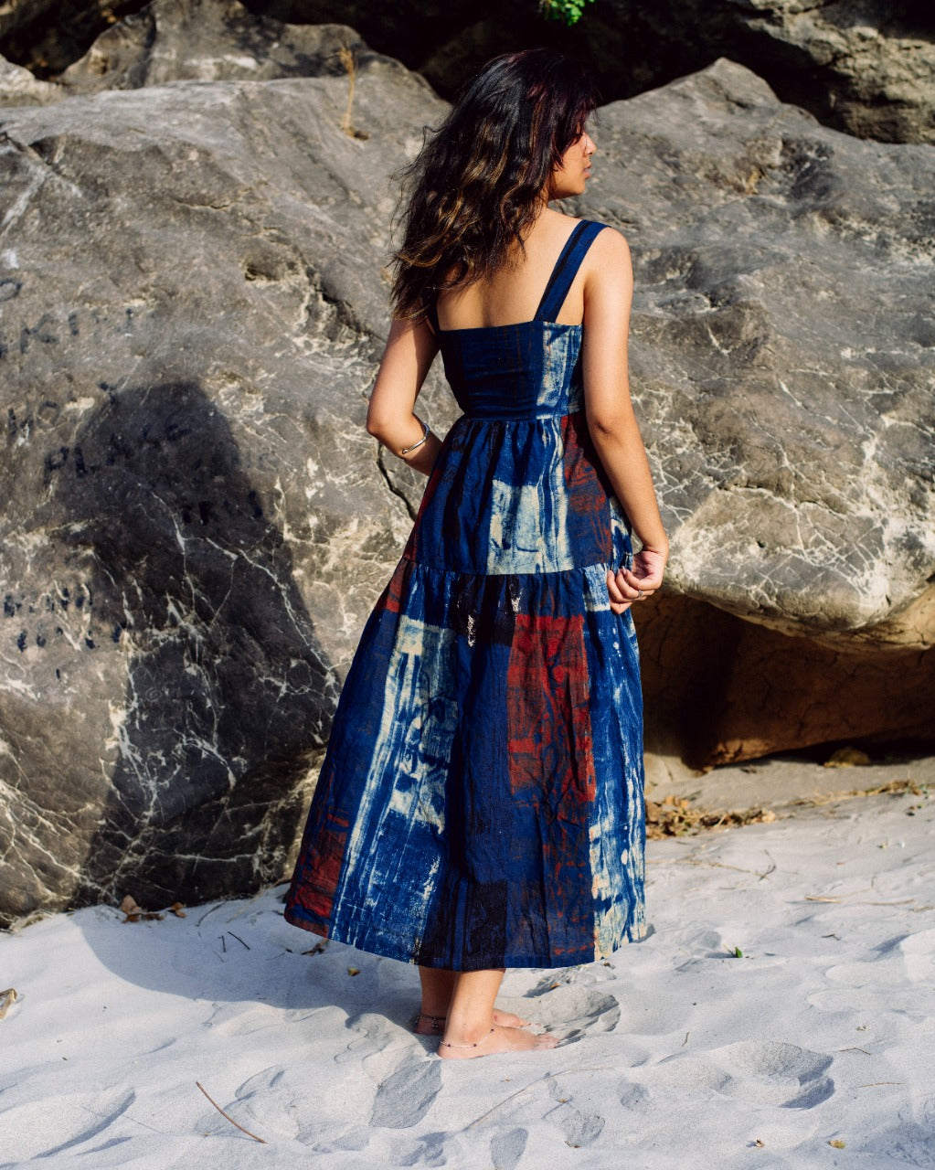 BLUE HANDPAINTED AJRAKH MAXI DRESS