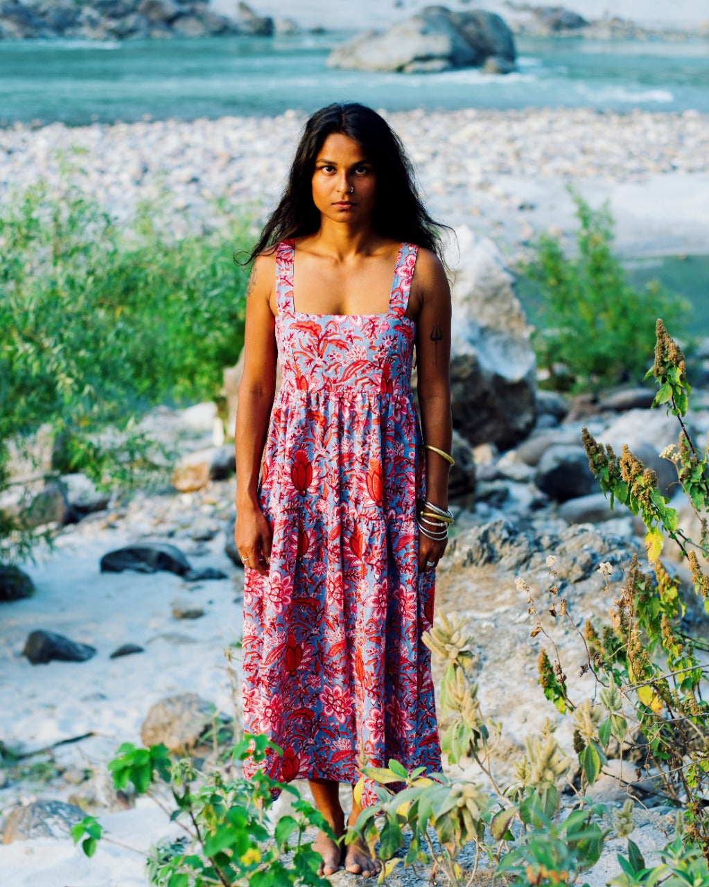 BLUE TROPICAL RAPID MAXI DRESS