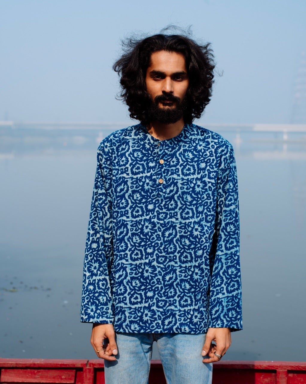 FLORAL INDIGO DABU SHORT KURTA