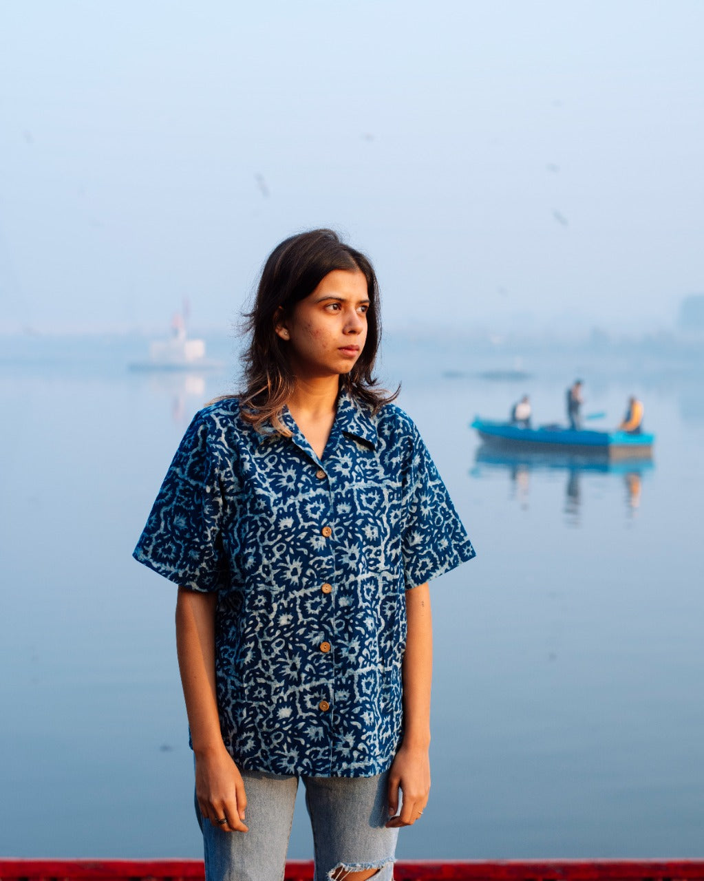FLORAL INDIGO DABU SHIRT