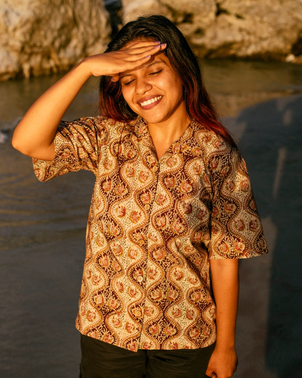 MAROON OGEE KALAMKARI SHIRT