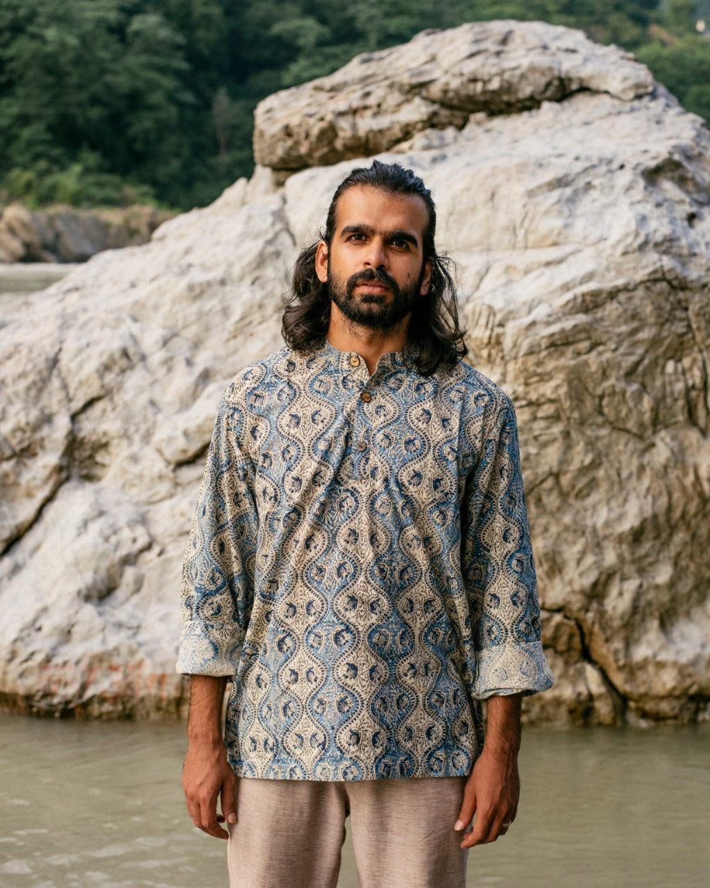 BLUE OGEE KALAMKARI SHORT KURTA
