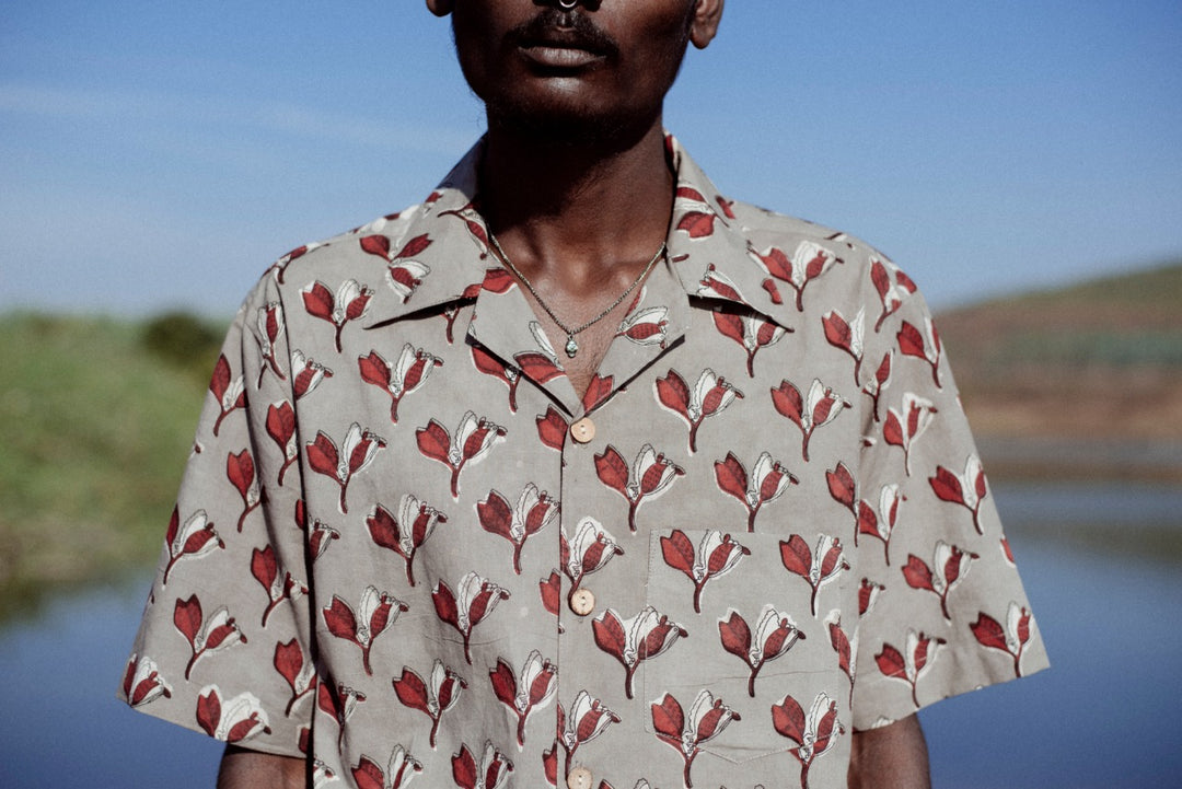 GREY FLOWER BIRD BAGRU SHIRT