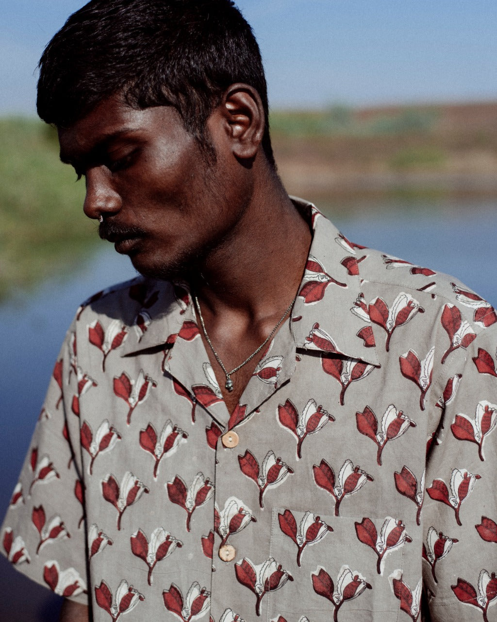 GREY FLOWER BIRD BAGRU SHIRT