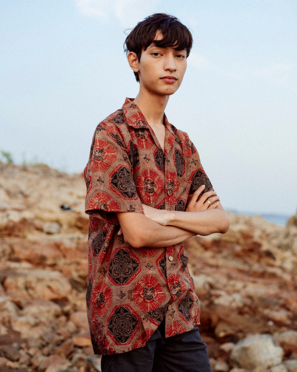 BEIGE GEOMETRICAL AJRAKH SHIRT
