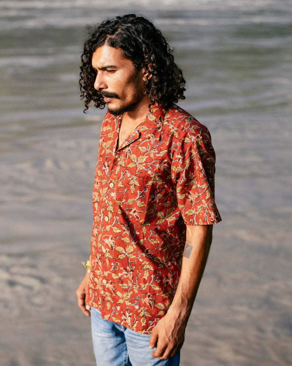BRICK RED FLORAL BAGRU SHIRT