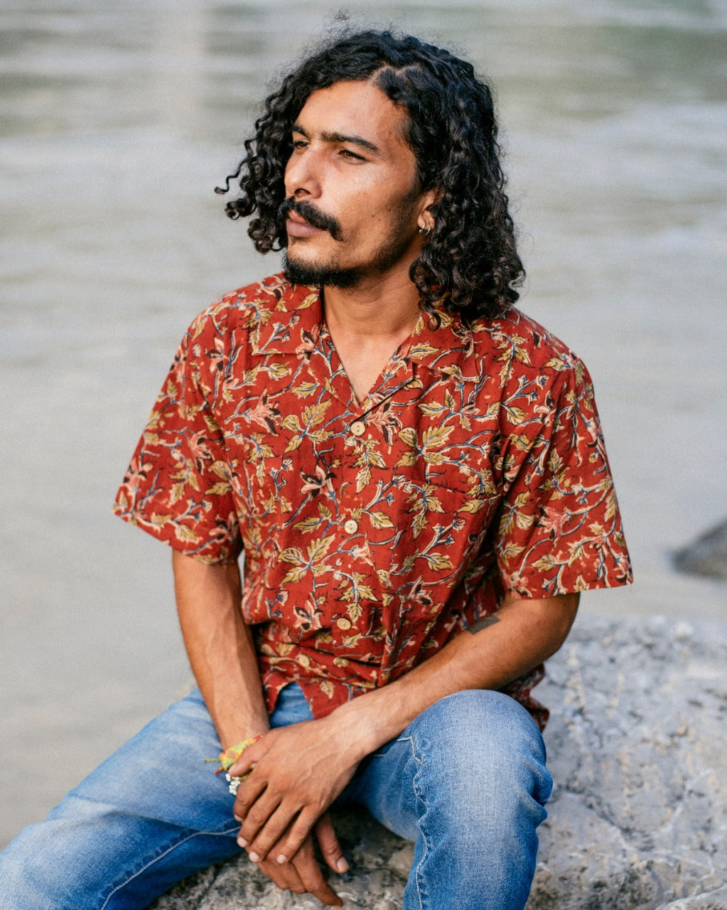 BRICK RED FLORAL BAGRU SHIRT