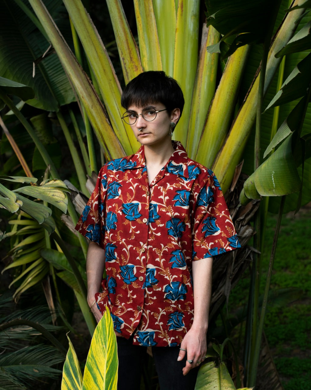 BLUE HIBISCUS KALAMKARI SHIRT