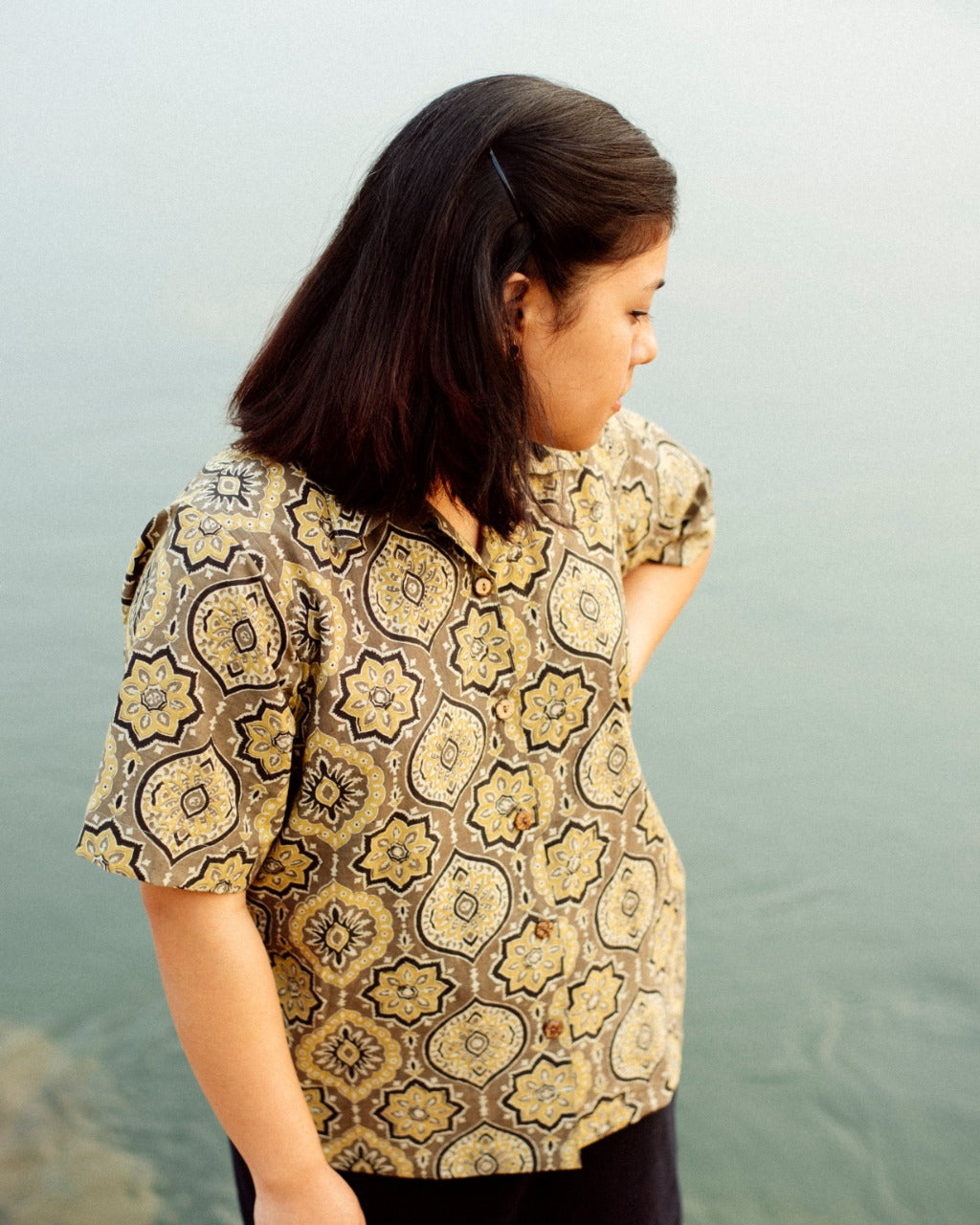 KHAKI KALEEN AJRAKH SHIRT
