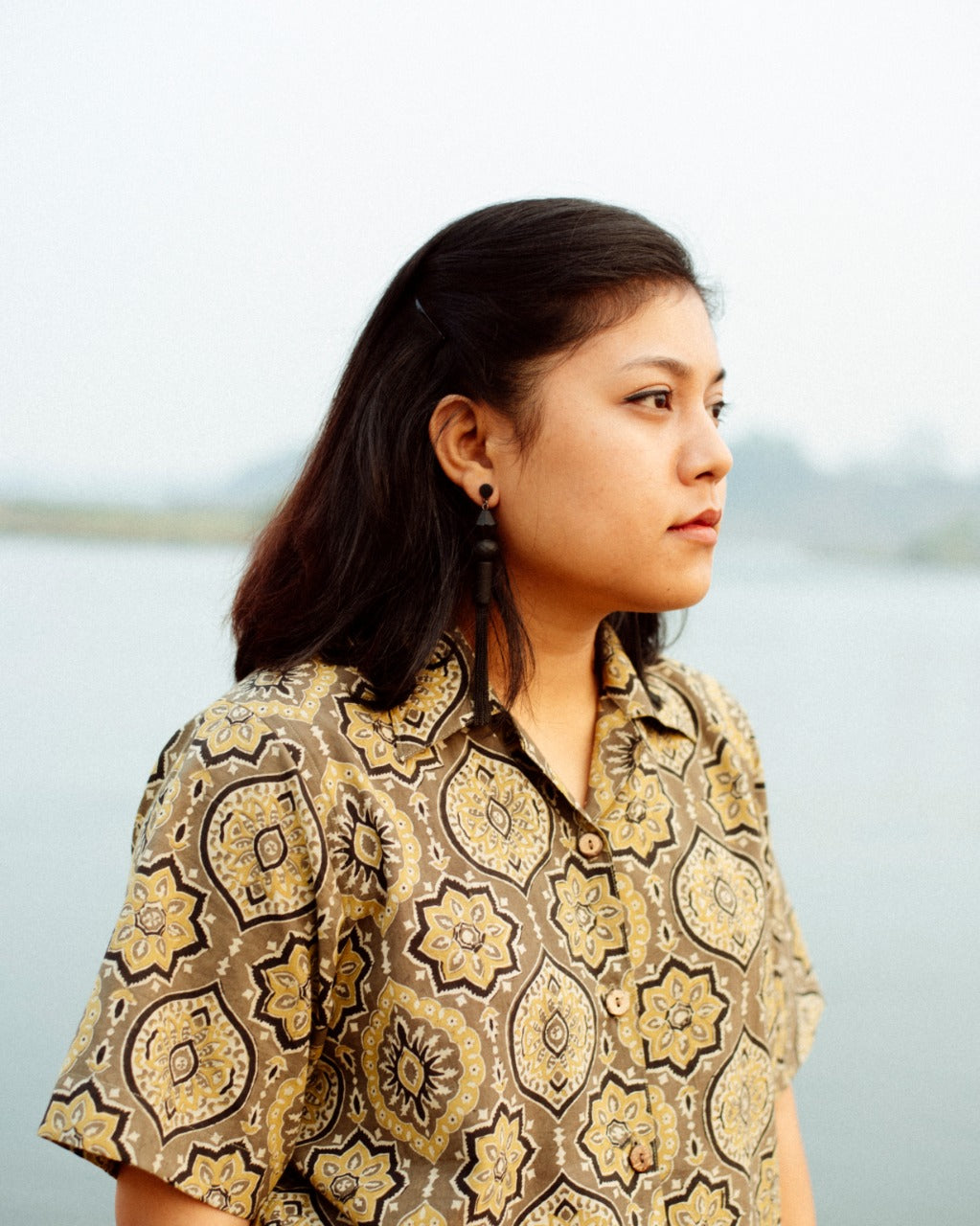 KHAKI KALEEN AJRAKH SHIRT