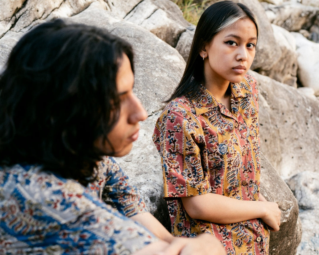 PEACH MUSTARD STRIPED KALAMKARI SHIRT