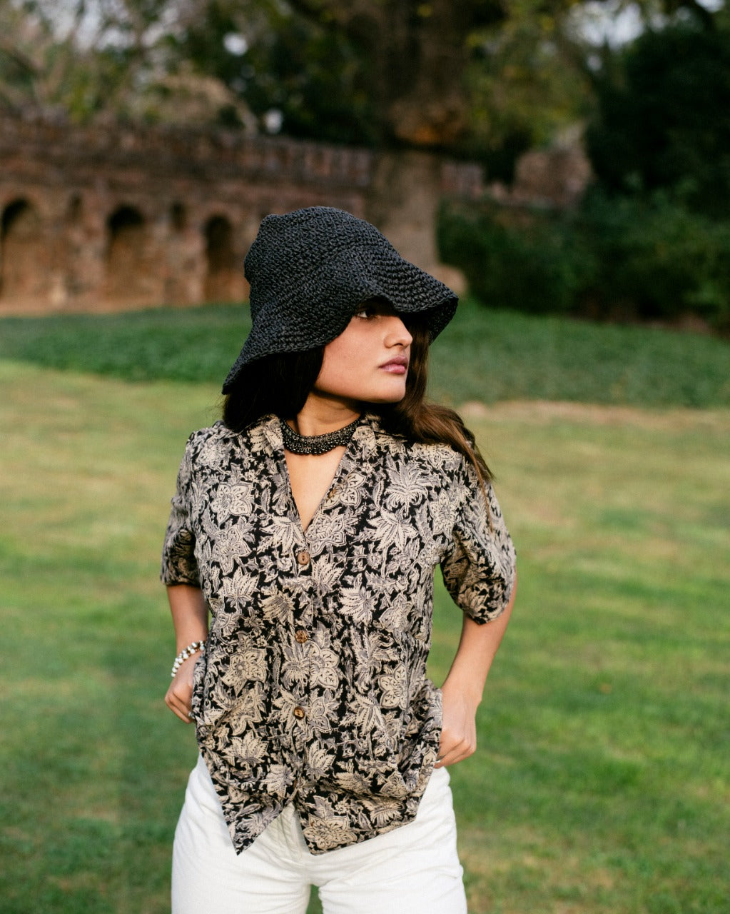 BLACK AND GREY KALAMKARI SHIRT