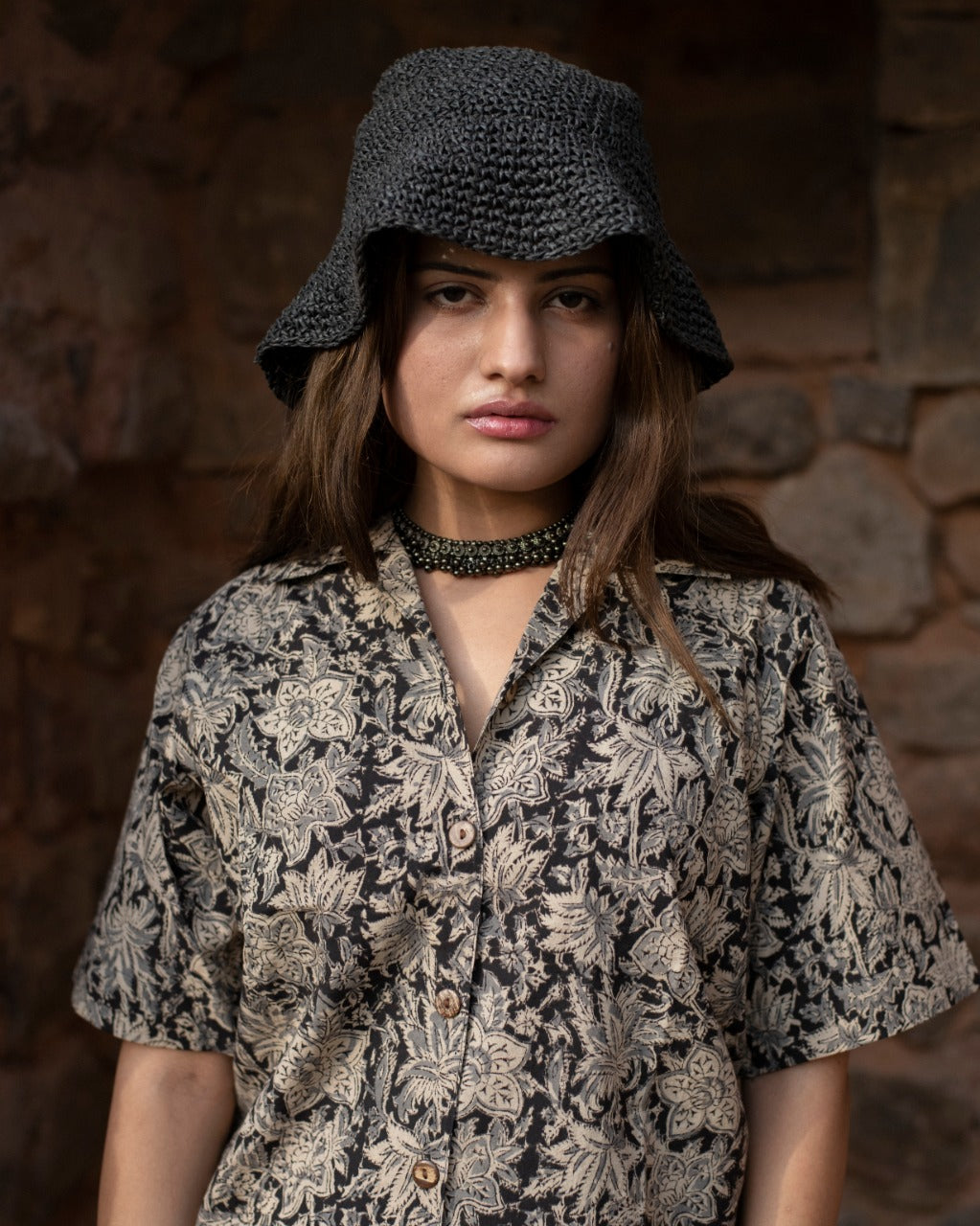 BLACK AND GREY KALAMKARI SHIRT