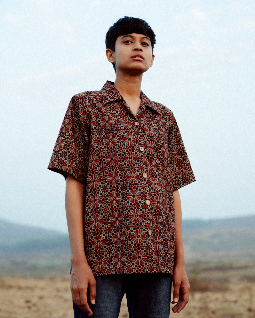 FLORAL MAROON AJRAKH SHIRT
