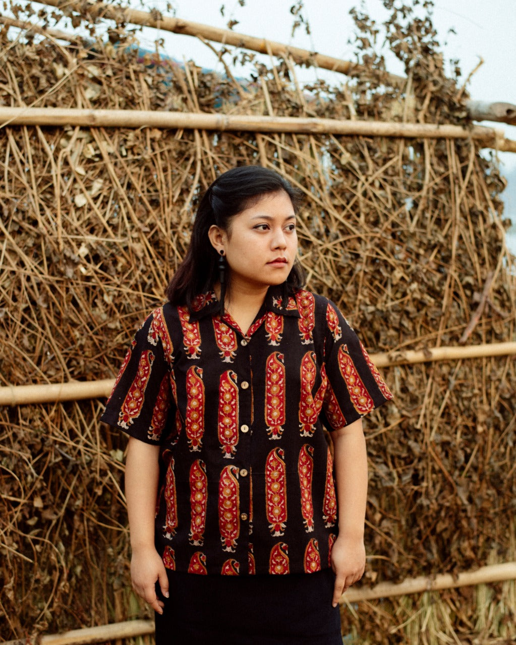 ORANGE LEAF MUGHAL BAGRU SHIRT