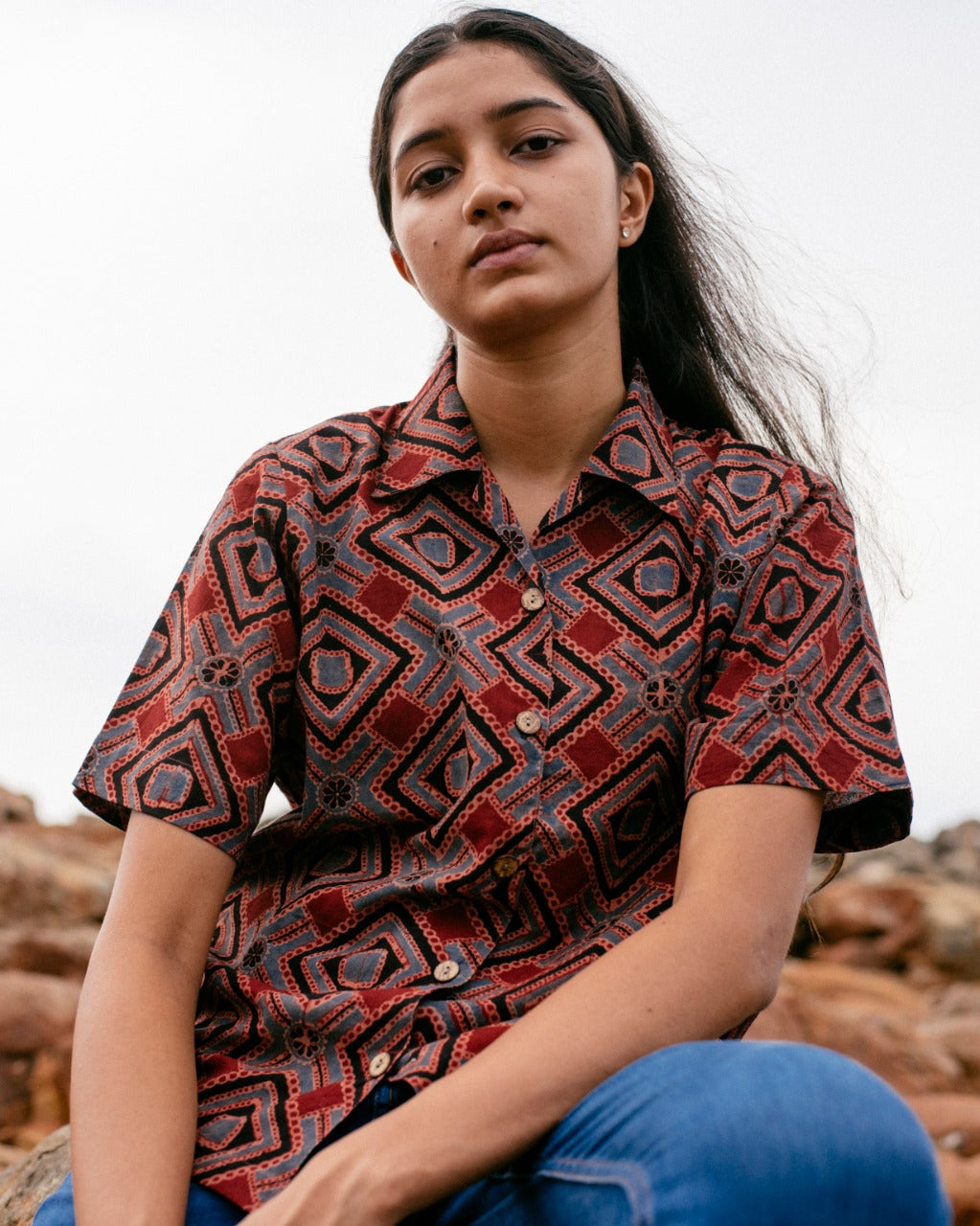 RED SQUARE AJRAKH SHIRT