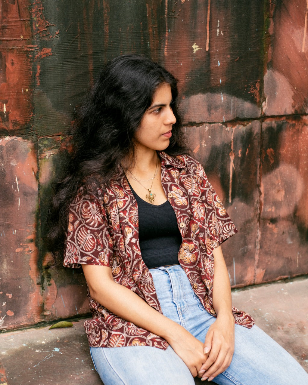 BROWN FLOWER AJRAKH SHIRT