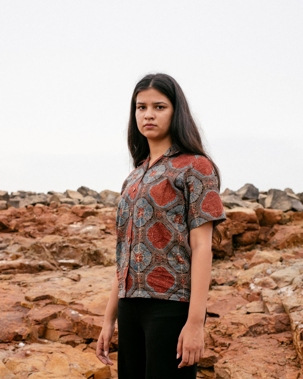BLUE GEOMETRICAL AJRAKH SHIRT