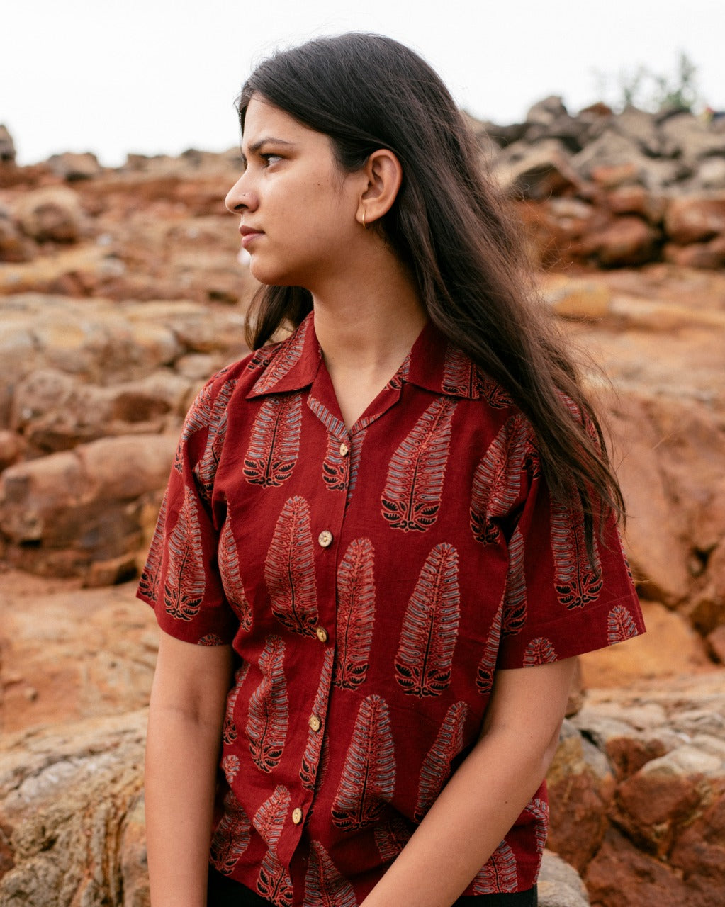 RED LONG LEAF AJRAKH SHIRT