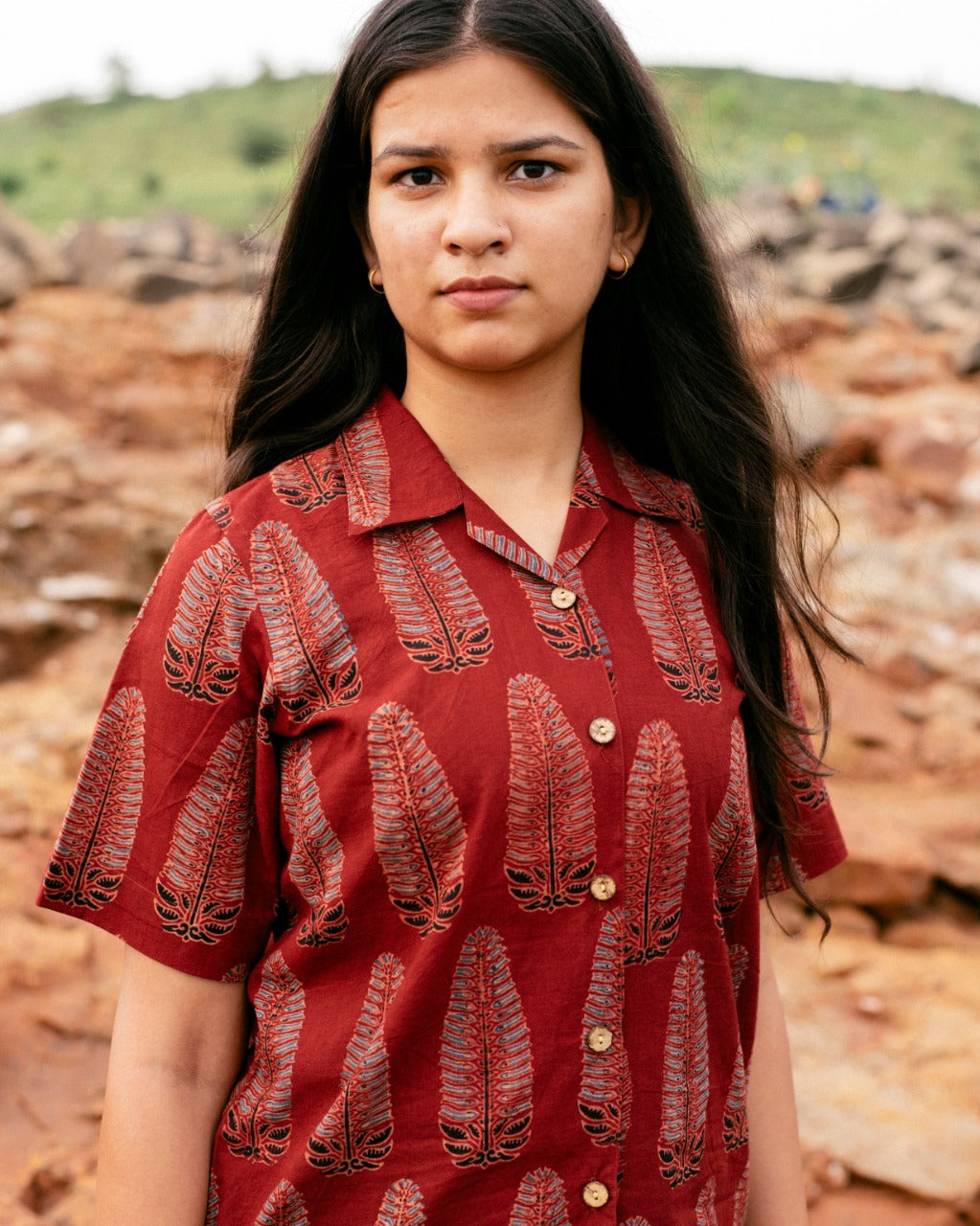 RED LONG LEAF AJRAKH SHIRT
