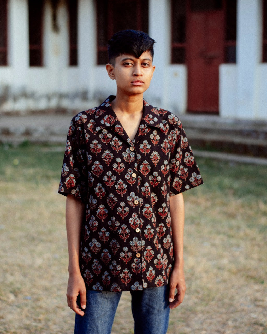 BLACK FLORAL AJRAKH SHIRT