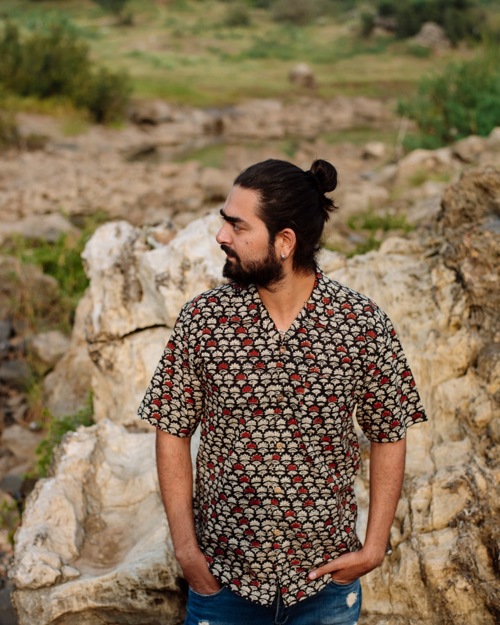 RED FLOWER BAGRU SHIRT