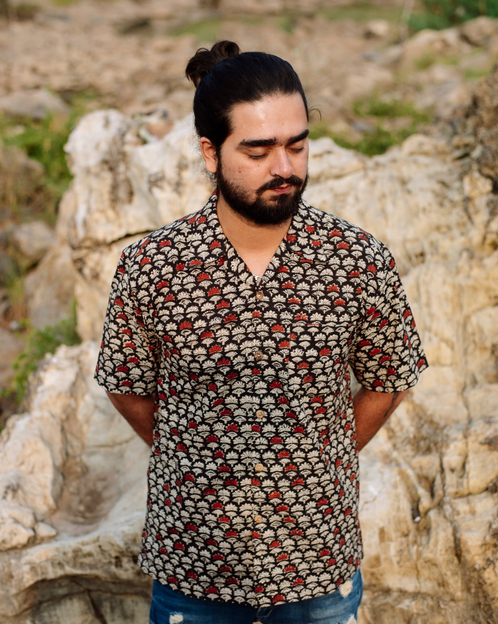 RED FLOWER BAGRU SHIRT