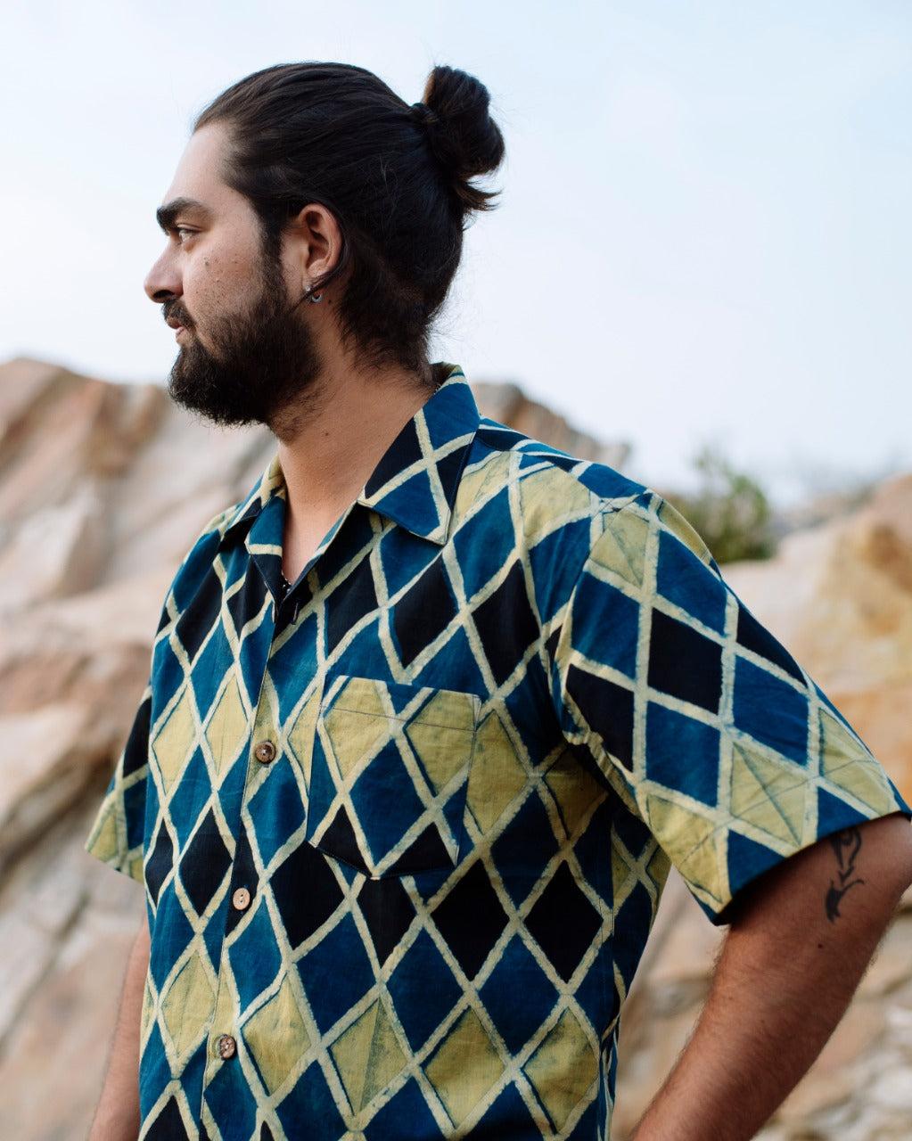 INDIGO KAJU KATLI AJRAKH SHIRT