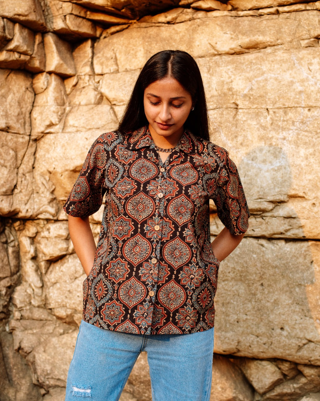 BLACK OGEE KALEEN AJRAKH SHIRT